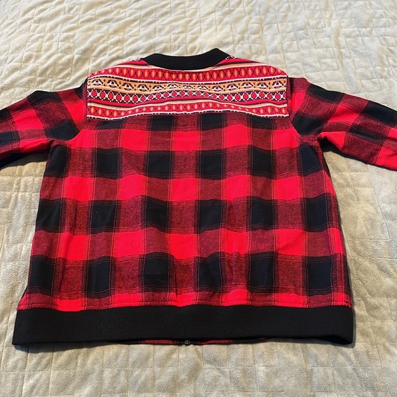 Ruff Hewn Buffalo Plaid Jacket, Embroidered Design, Red, Black, Boho, Size S - Picture 3 of 8